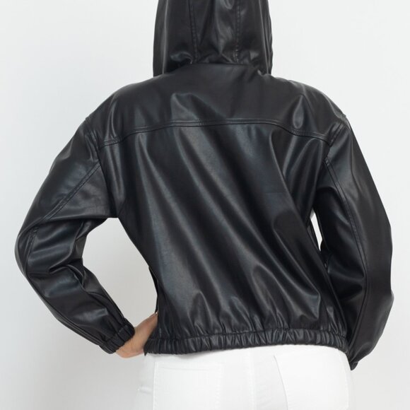 Faux Leather Hoodie Jacket - Picture 5 of 5